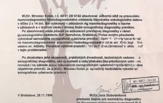 Potvrdenie o spôsobilosti vykonávať sonografické vyšetrenia prsníkov